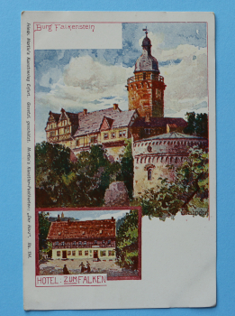 Ansichtskarte Künstler Wahndorf AK Burg Falkenstein 1900 Hotel zum Falken Architektur Ortsansicht Sachsen Anhalt